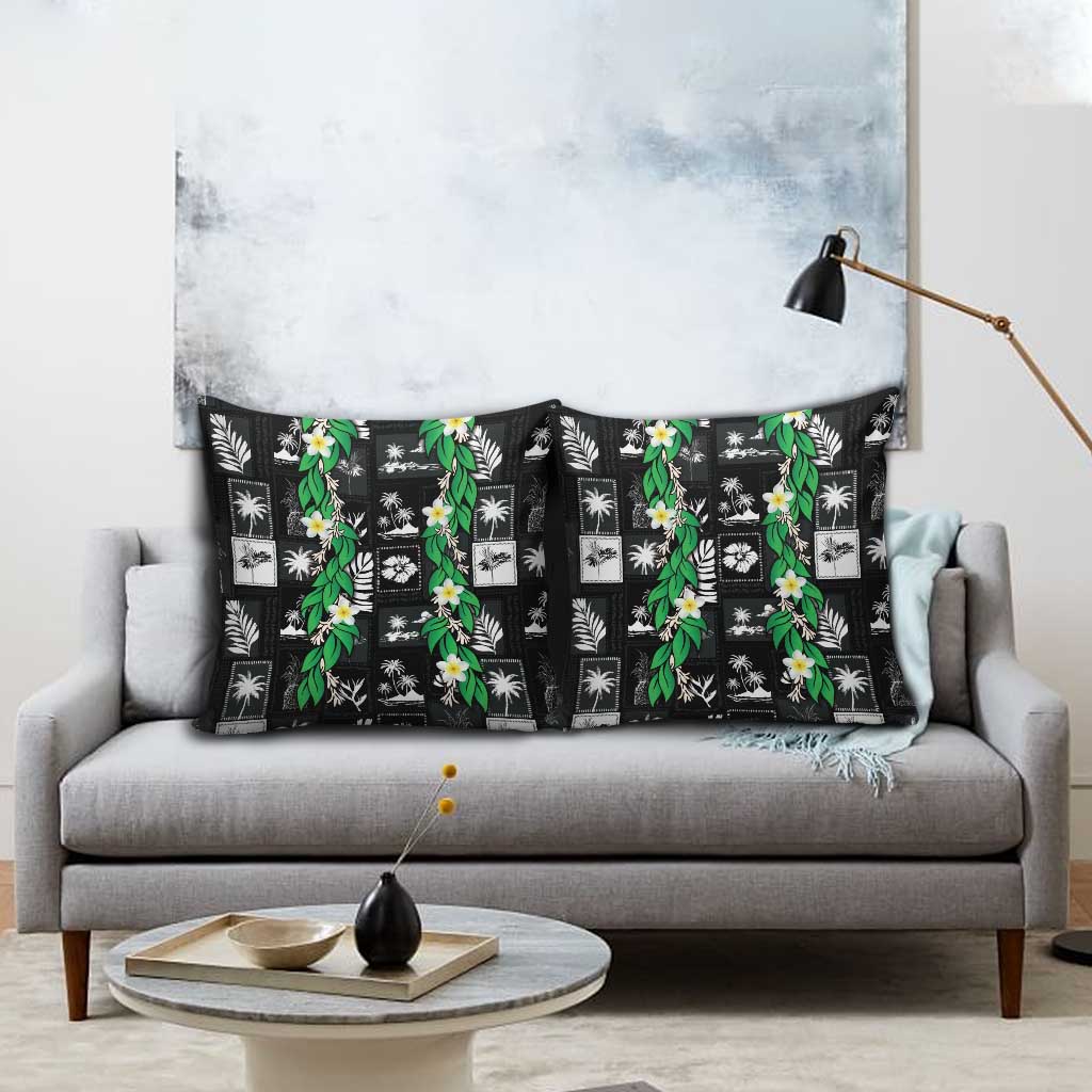 Aloha Hawaii Tuberose Lei Pillow Cover Tropical Vibes Black Color - Polynesian Pride