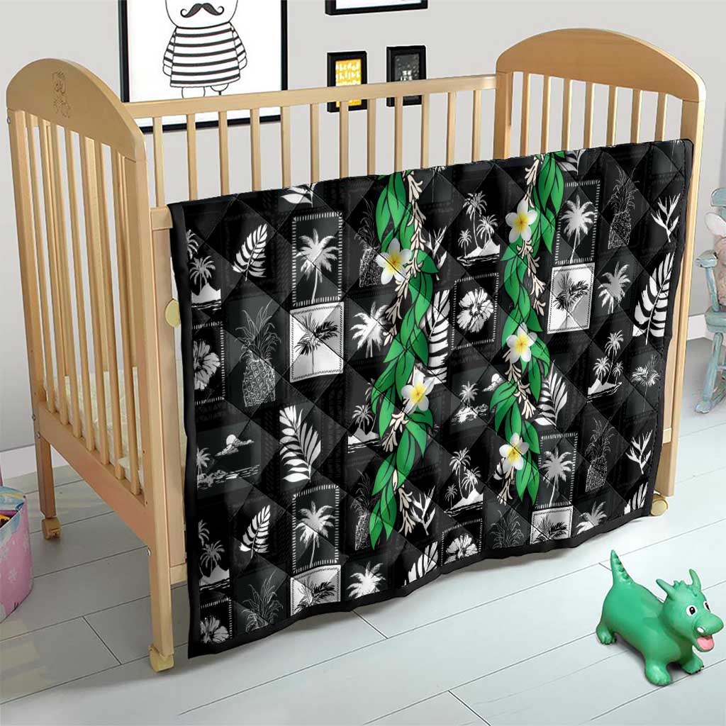Aloha Hawaii Tuberose Lei Quilt Tropical Vibes Black Color - Polynesian Pride