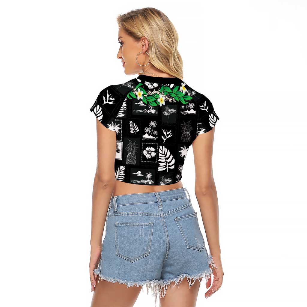 Aloha Hawaii Tuberose Lei Raglan Cropped T Shirt Tropical Vibes Black Color LT14 - Polynesian Pride