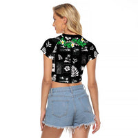 Aloha Hawaii Tuberose Lei Raglan Cropped T Shirt Tropical Vibes Black Color LT14 - Polynesian Pride
