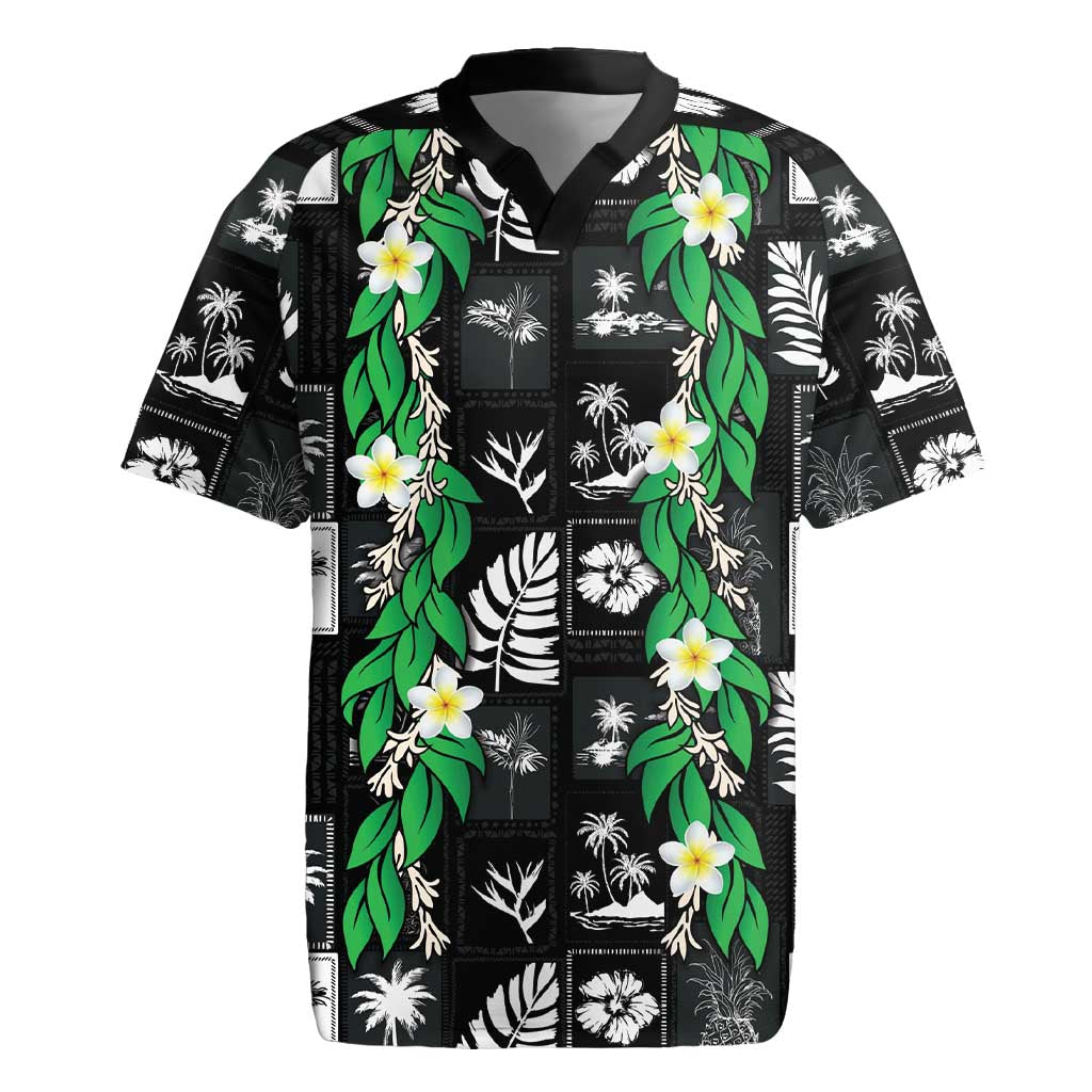 Aloha Hawaii Tuberose Lei Rugby Jersey Tropical Vibes Black Color - Polynesian Pride