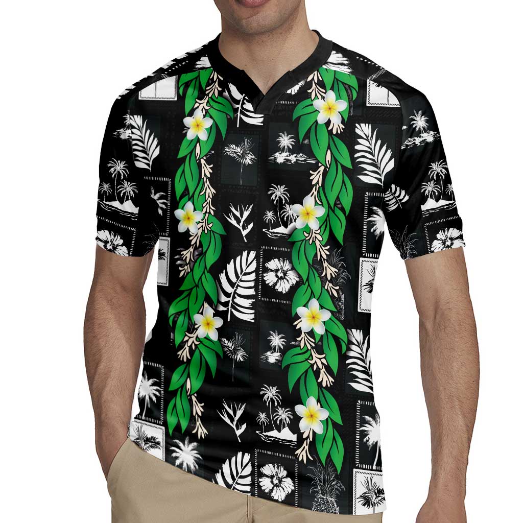 Aloha Hawaii Tuberose Lei Rugby Jersey Tropical Vibes Black Color - Polynesian Pride