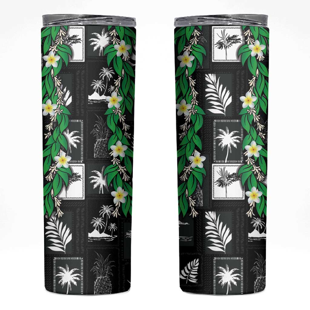 Aloha Hawaii Tuberose Lei Skinny Tumbler Tropical Vibes Black Color LT14 Black - Polynesian Pride