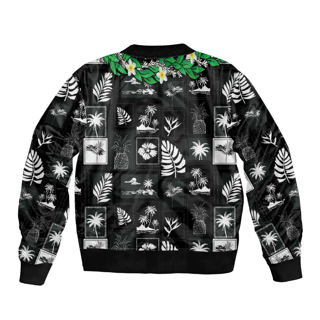 Aloha Hawaii Tuberose Lei Sleeve Zip Bomber Jacket Tropical Vibes Black Color - Polynesian Pride