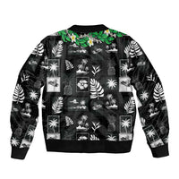 Aloha Hawaii Tuberose Lei Sleeve Zip Bomber Jacket Tropical Vibes Black Color - Polynesian Pride