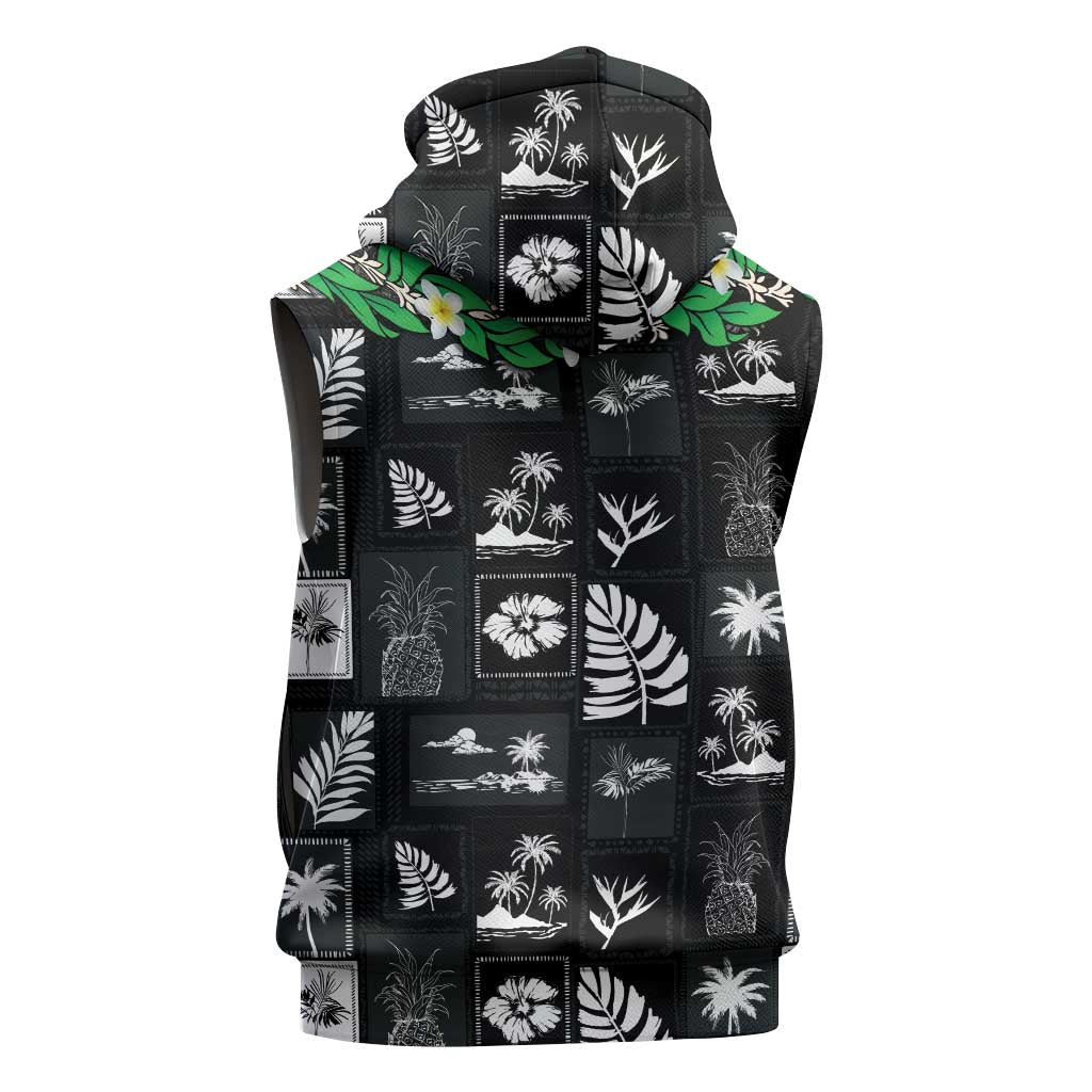 Aloha Hawaii Tuberose Lei Sleeveless Zip Hoodie Tropical Vibes Black Color LT14
