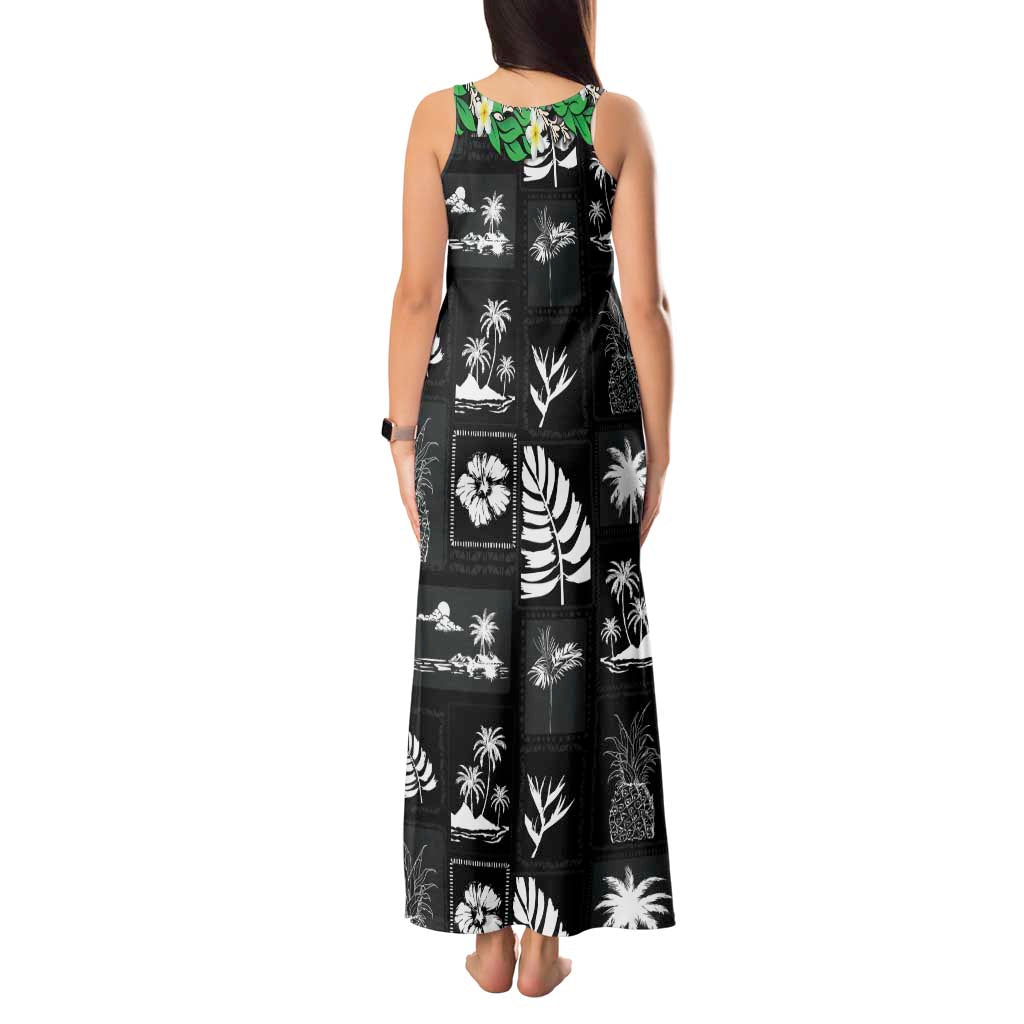 Aloha Hawaii Tuberose Lei Tank Maxi Dress Tropical Vibes Black Color LT14 - Polynesian Pride
