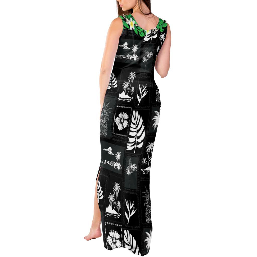 Aloha Hawaii Tuberose Lei Tank Maxi Dress Tropical Vibes Black Color LT14 - Polynesian Pride