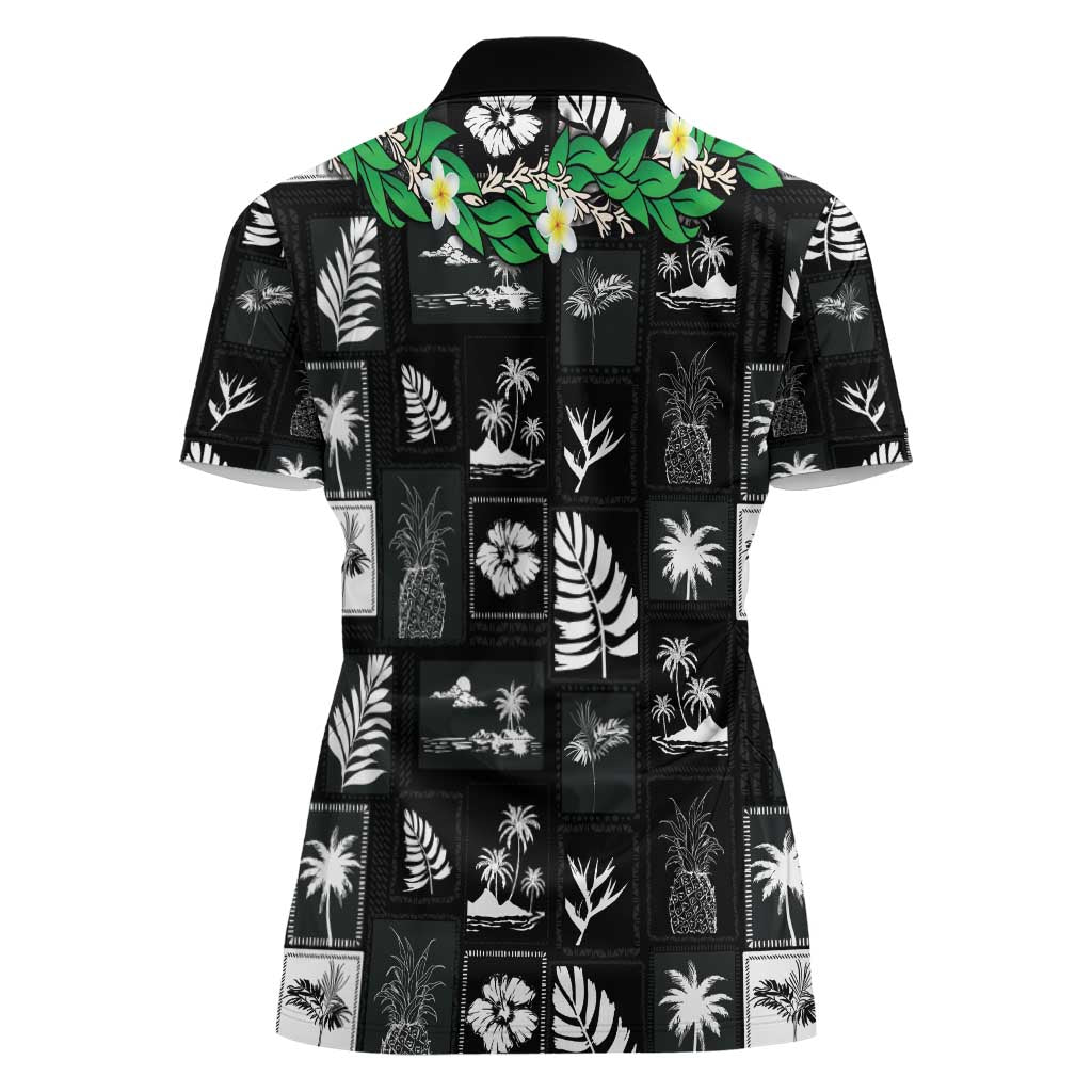 Aloha Hawaii Tuberose Lei Women Polo Shirt Tropical Vibes Black Color - Polynesian Pride