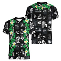 Aloha Hawaii Tuberose Lei Women V-Neck T-Shirt Tropical Vibes Black Color LT14 - Polynesian Pride