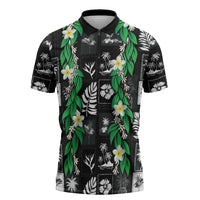 Aloha Hawaii Tuberose Lei Zipper Polo Shirt Tropical Vibes Black Color - Polynesian Pride