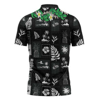 Aloha Hawaii Tuberose Lei Zipper Polo Shirt Tropical Vibes Black Color - Polynesian Pride