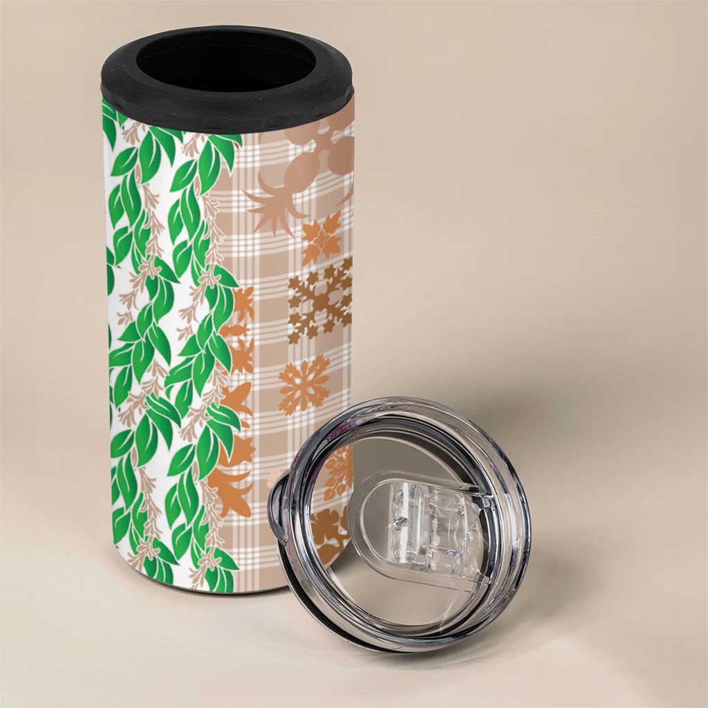 Aloha Hawaii Palaka Tuberose Lei 4 in 1 Can Cooler Tumbler Hawaiian Quilt Seamless Style LT14 - Polynesian Pride