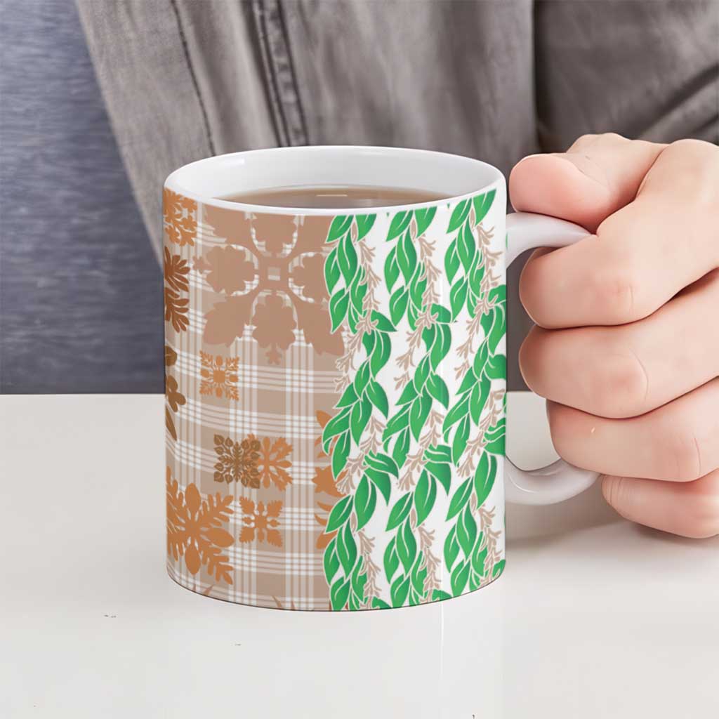 Aloha Hawaii Palaka Tuberose Lei Ceramic Mug Hawaiian Quilt Seamless Style - Polynesian Pride