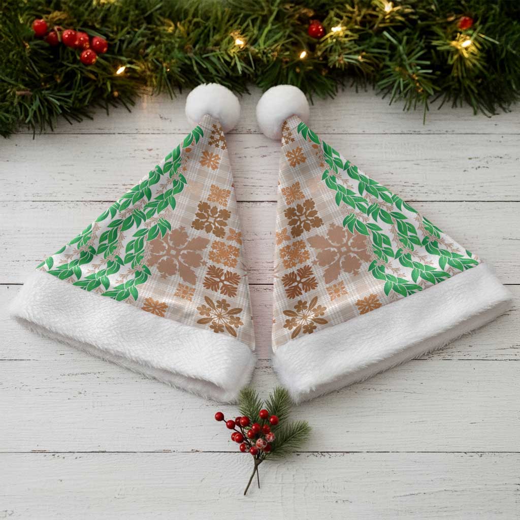 Aloha Hawaii Palaka Tuberose Lei Christmas Santa Hat Hawaiian Quilt Seamless Style - Polynesian Pride