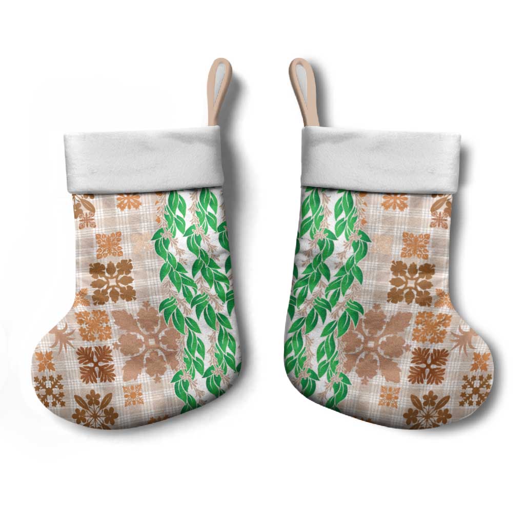 Aloha Hawaii Palaka Tuberose Lei Christmas Stocking Hawaiian Quilt Seamless Style - Polynesian Pride