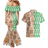 Aloha Hawaii Palaka Tuberose Lei Couples Matching Mermaid Dress and Hawaiian Shirt Hawaiian Quilt Seamless Style LT14 - Polynesian Pride