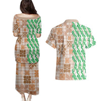Aloha Hawaii Palaka Tuberose Lei Couples Matching Puletasi and Hawaiian Shirt Hawaiian Quilt Seamless Style LT14 - Polynesian Pride