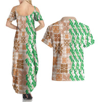 Aloha Hawaii Palaka Tuberose Lei Couples Matching Summer Maxi Dress and Hawaiian Shirt Hawaiian Quilt Seamless Style LT14 - Polynesian Pride