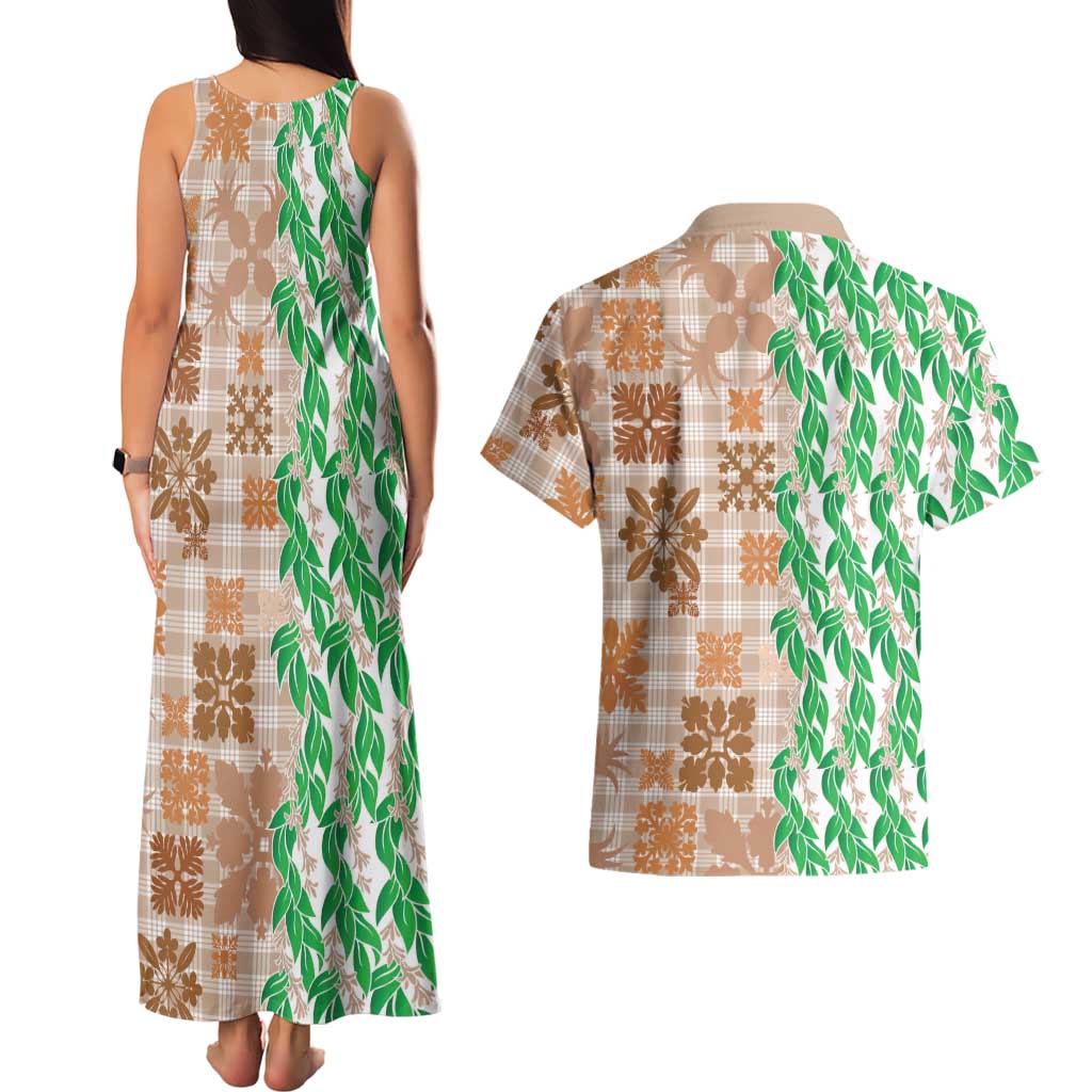 Aloha Hawaii Palaka Tuberose Lei Couples Matching Tank Maxi Dress and Hawaiian Shirt Hawaiian Quilt Seamless Style LT14 - Polynesian Pride
