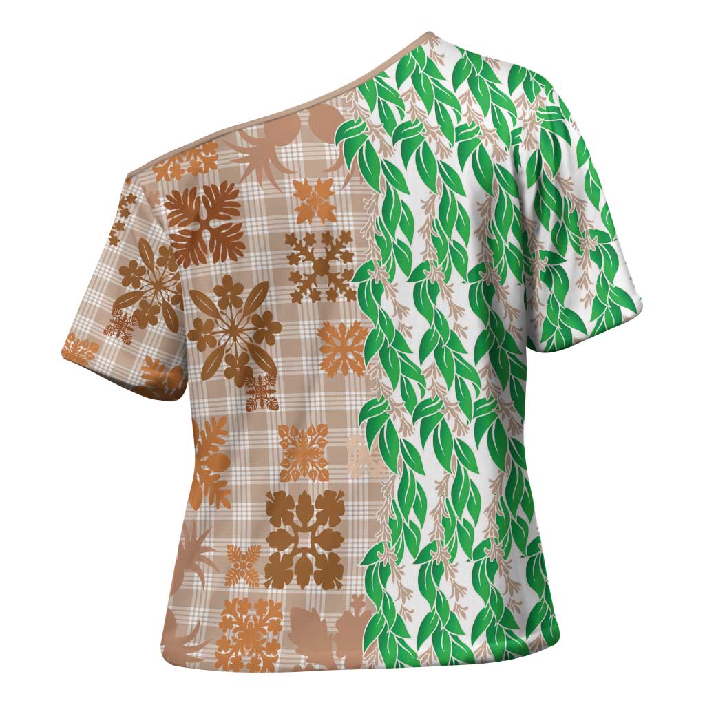Aloha Hawaii Palaka Tuberose Lei Cross Shoulder Shirt Hawaiian Quilt Seamless Style LT14 - Polynesian Pride