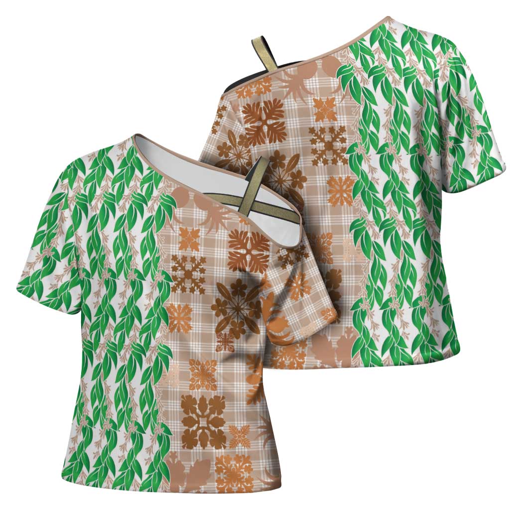 Aloha Hawaii Palaka Tuberose Lei Cross Shoulder Shirt Hawaiian Quilt Seamless Style LT14 - Polynesian Pride