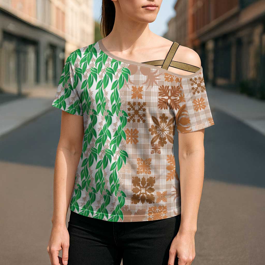 Aloha Hawaii Palaka Tuberose Lei Cross Shoulder Shirt Hawaiian Quilt Seamless Style LT14 - Polynesian Pride