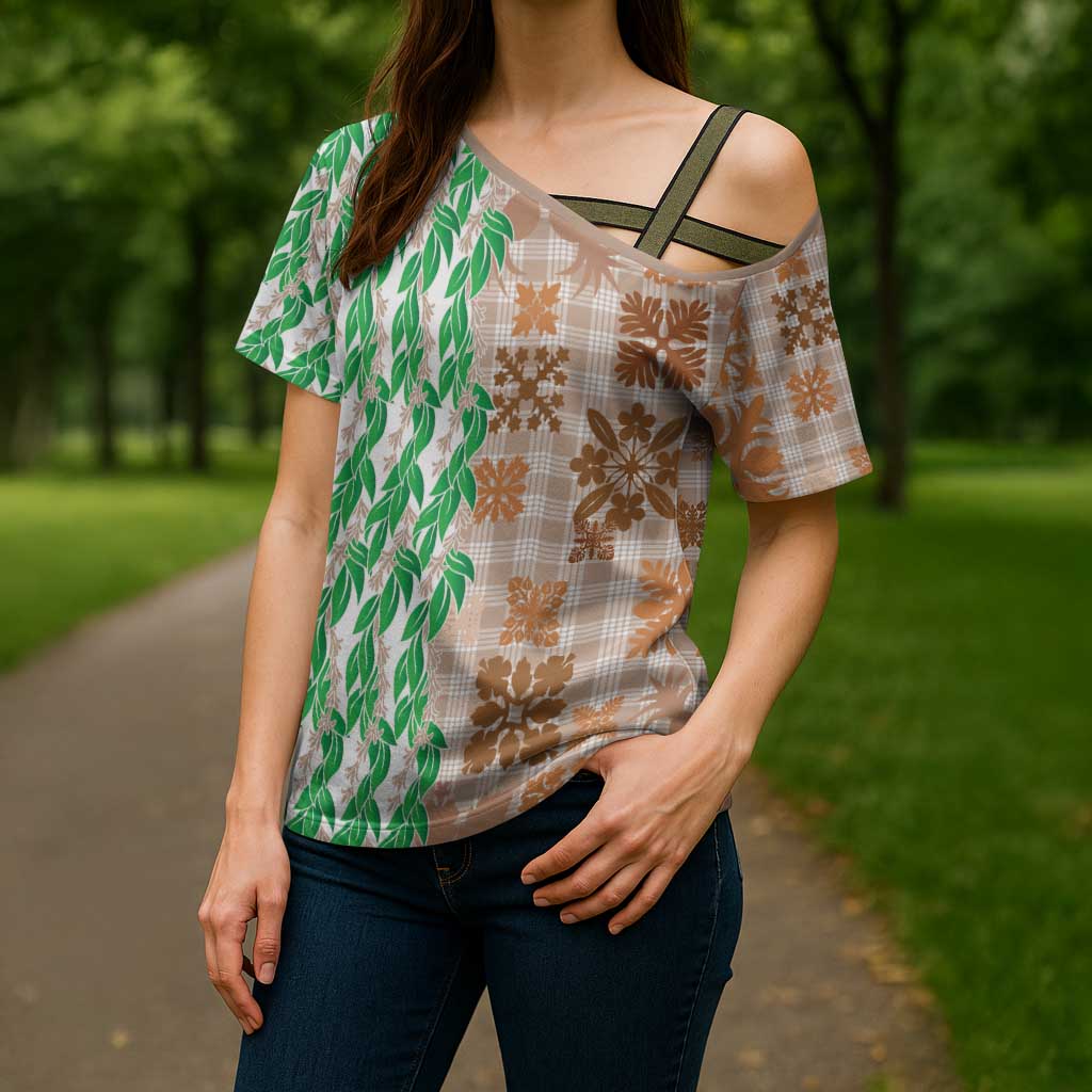 Aloha Hawaii Palaka Tuberose Lei Cross Shoulder Shirt Hawaiian Quilt Seamless Style LT14 - Polynesian Pride