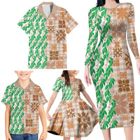 Aloha Hawaii Palaka Tuberose Lei Family Matching Long Sleeve Bodycon Dress and Hawaiian Shirt Hawaiian Quilt Seamless Style LT14 - Polynesian Pride