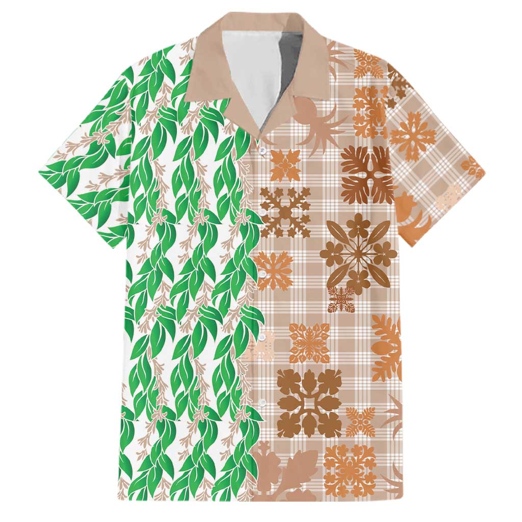Aloha Hawaii Palaka Tuberose Lei Family Matching Long Sleeve Bodycon Dress and Hawaiian Shirt Hawaiian Quilt Seamless Style LT14 Dad's Shirt - Short Sleeve Beige - Polynesian Pride