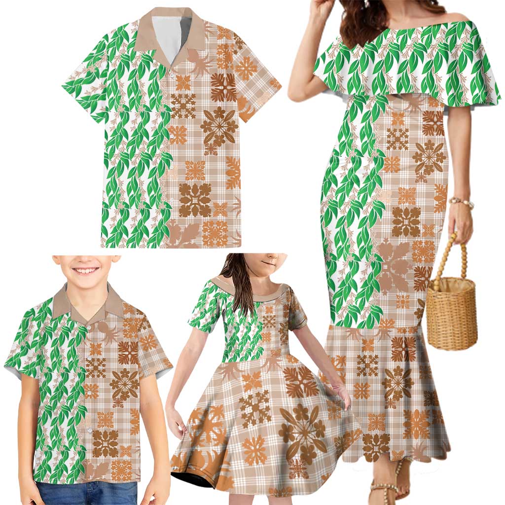 Aloha Hawaii Palaka Tuberose Lei Family Matching Mermaid Dress and Hawaiian Shirt Hawaiian Quilt Seamless Style LT14 - Polynesian Pride