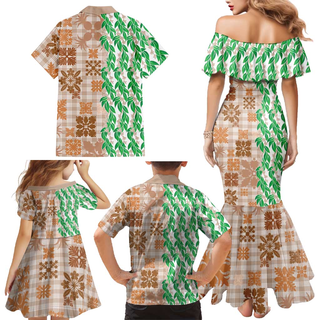 Aloha Hawaii Palaka Tuberose Lei Family Matching Mermaid Dress and Hawaiian Shirt Hawaiian Quilt Seamless Style LT14 - Polynesian Pride