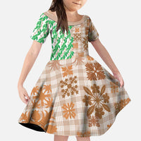 Aloha Hawaii Palaka Tuberose Lei Family Matching Off Shoulder Maxi Dress and Hawaiian Shirt Hawaiian Quilt Seamless Style LT14 Daughter's Dress Beige - Polynesian Pride