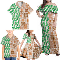 Aloha Hawaii Palaka Tuberose Lei Family Matching Off Shoulder Maxi Dress and Hawaiian Shirt Hawaiian Quilt Seamless Style LT14 - Polynesian Pride