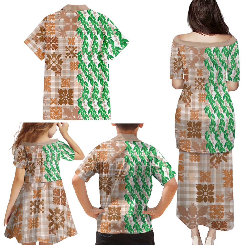 Aloha Hawaii Palaka Tuberose Lei Family Matching Puletasi and Hawaiian Shirt Hawaiian Quilt Seamless Style LT14 - Polynesian Pride