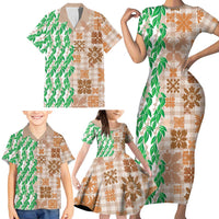 Aloha Hawaii Palaka Tuberose Lei Family Matching Short Sleeve Bodycon Dress and Hawaiian Shirt Hawaiian Quilt Seamless Style LT14 - Polynesian Pride