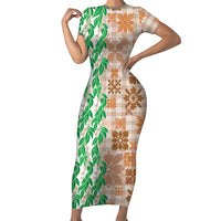 Aloha Hawaii Palaka Tuberose Lei Family Matching Short Sleeve Bodycon Dress and Hawaiian Shirt Hawaiian Quilt Seamless Style LT14 Beige - Polynesian Pride