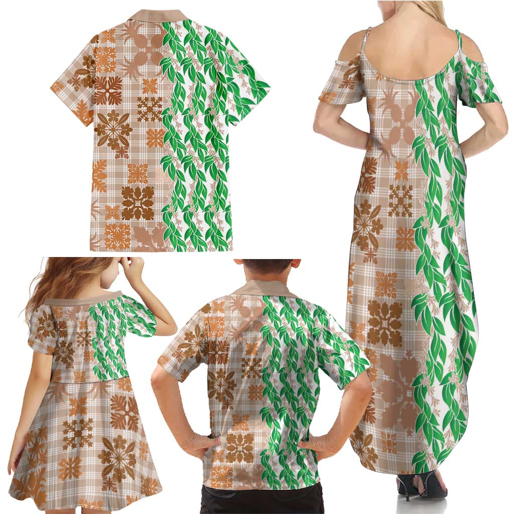 Aloha Hawaii Palaka Tuberose Lei Family Matching Summer Maxi Dress and Hawaiian Shirt Hawaiian Quilt Seamless Style LT14 - Polynesian Pride