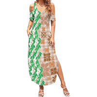 Aloha Hawaii Palaka Tuberose Lei Family Matching Summer Maxi Dress and Hawaiian Shirt Hawaiian Quilt Seamless Style LT14 Beige - Polynesian Pride