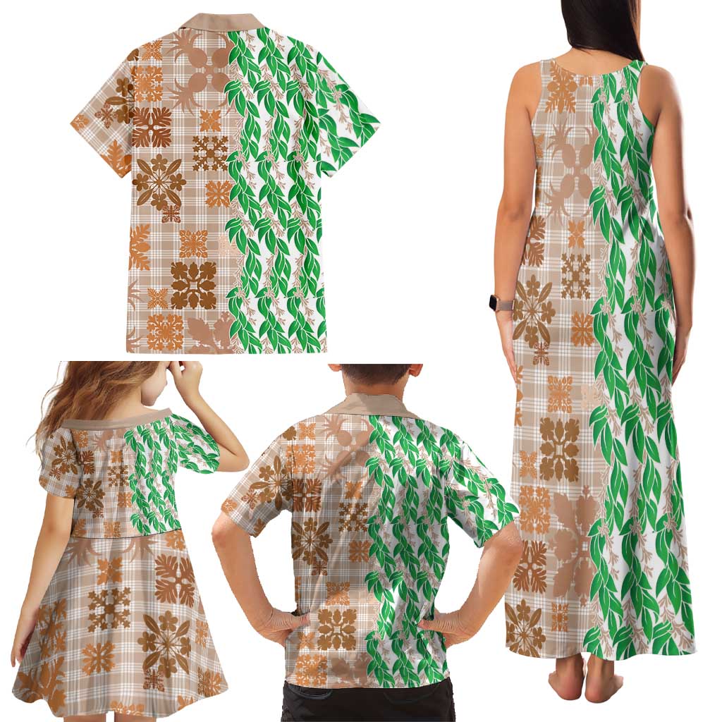 Aloha Hawaii Palaka Tuberose Lei Family Matching Tank Maxi Dress and Hawaiian Shirt Hawaiian Quilt Seamless Style LT14 - Polynesian Pride