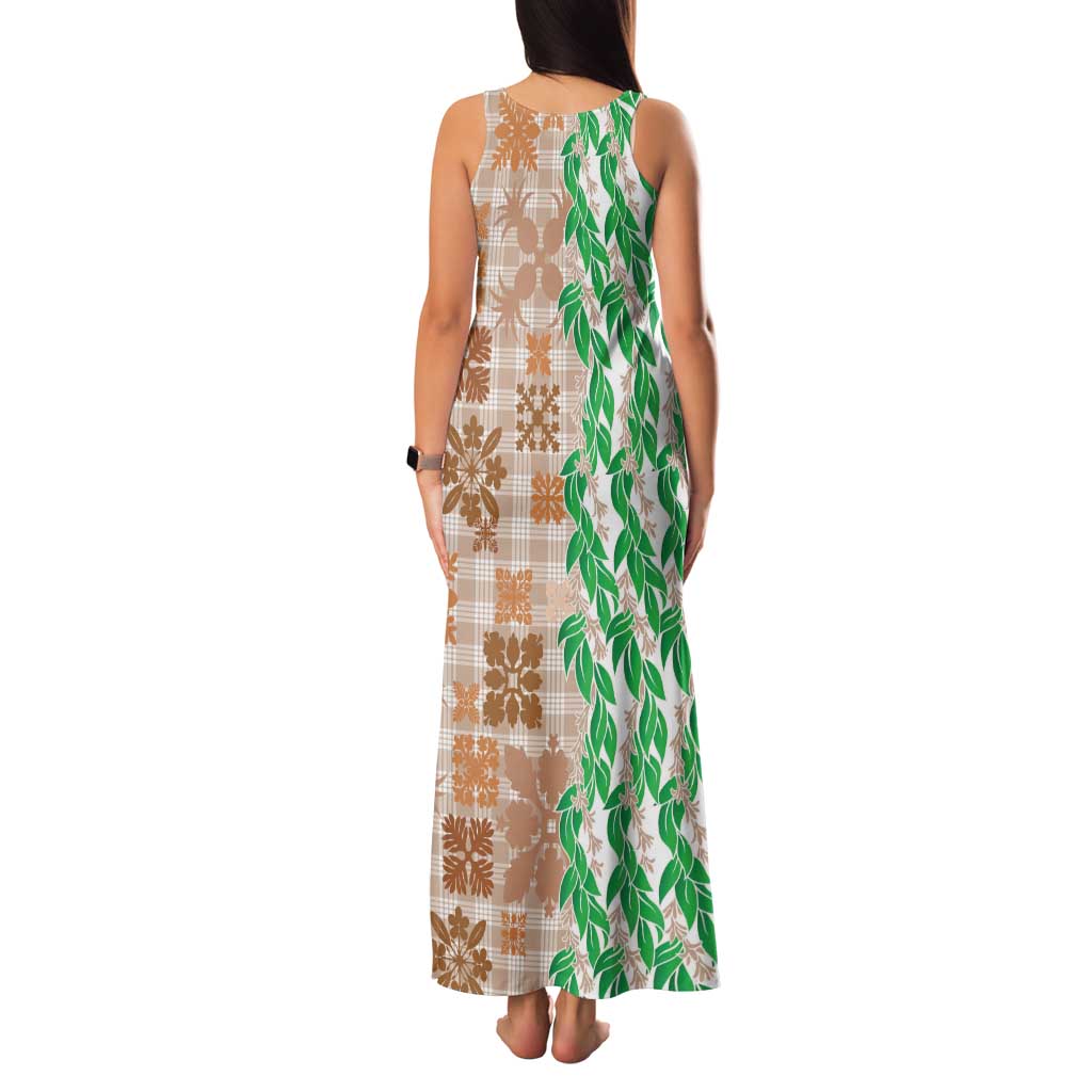 Aloha Hawaii Palaka Tuberose Lei Family Matching Tank Maxi Dress and Hawaiian Shirt Hawaiian Quilt Seamless Style LT14 - Polynesian Pride