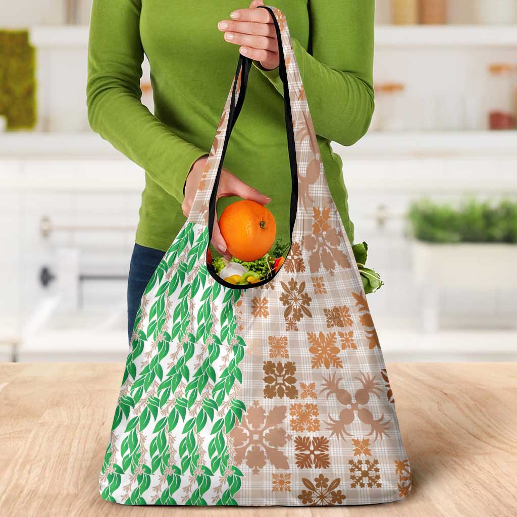Aloha Hawaii Palaka Tuberose Lei Grocery Bag Hawaiian Quilt Seamless Style - Polynesian Pride