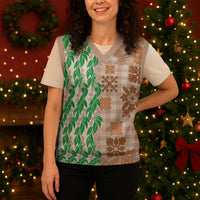 Aloha Hawaii Palaka Tuberose Lei Christmas Knitted V-Neck Vest Hawaiian Quilt Seamless Style LT14 - Polynesian Pride