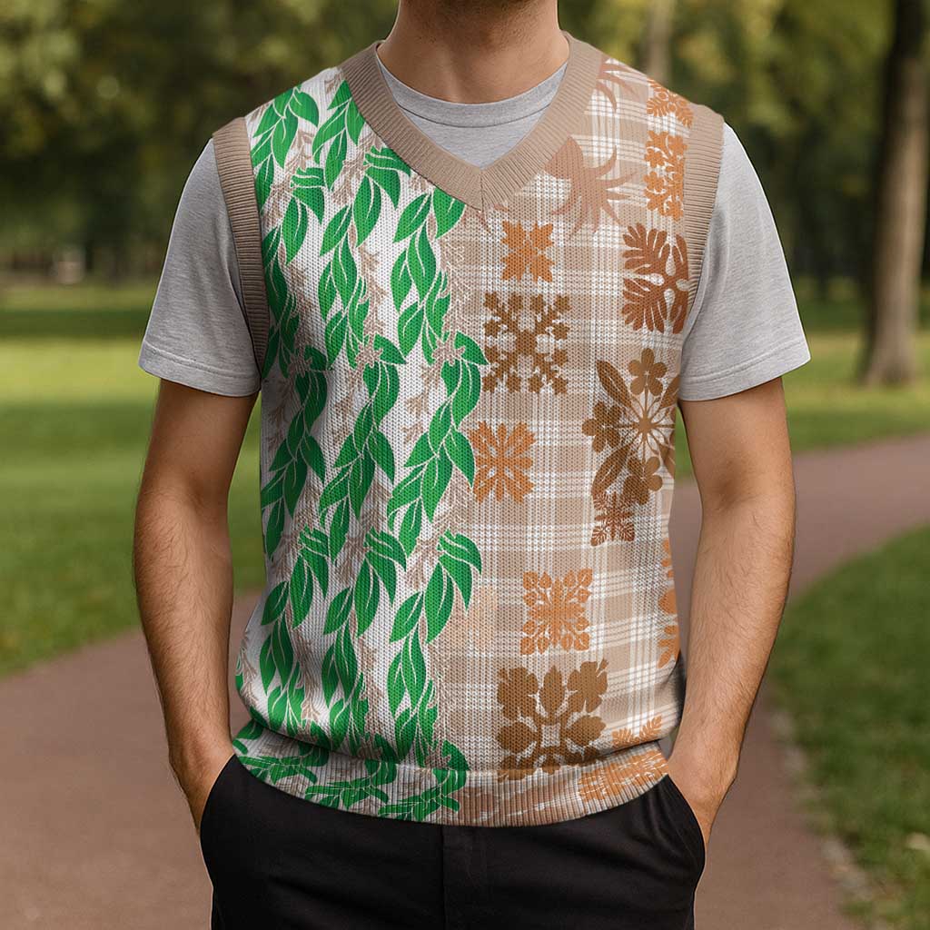 Aloha Hawaii Palaka Tuberose Lei Christmas Knitted V-Neck Vest Hawaiian Quilt Seamless Style LT14 - Polynesian Pride