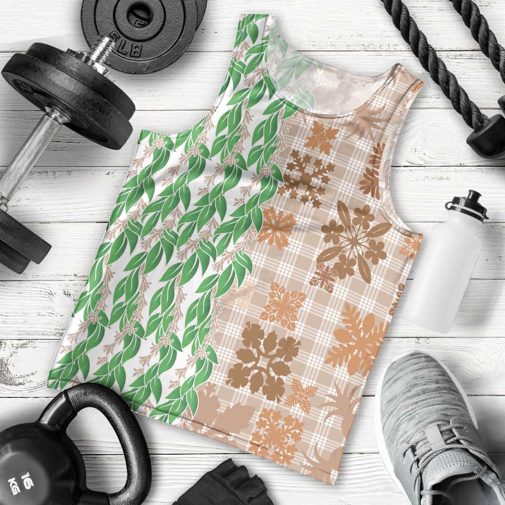 Aloha Hawaii Palaka Tuberose Lei Men Tank Top Hawaiian Quilt Seamless Style - Polynesian Pride