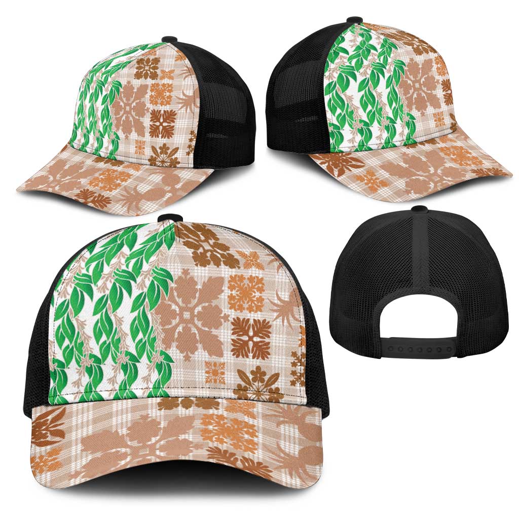 Aloha Hawaii Palaka Tuberose Lei Mesh Trucker Cap Hawaiian Quilt Seamless Style - Polynesian Pride