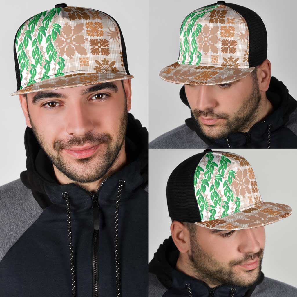 Aloha Hawaii Palaka Tuberose Lei Mesh Trucker Cap Hawaiian Quilt Seamless Style - Polynesian Pride