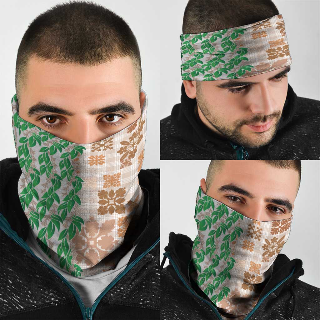 Aloha Hawaii Palaka Tuberose Lei Neck Gaiter Hawaiian Quilt Seamless Style - Polynesian Pride