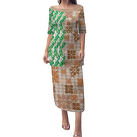 Aloha Hawaii Palaka Tuberose Lei Puletasi Hawaiian Quilt Seamless Style LT14 Long Dress Beige - Polynesian Pride