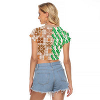 Aloha Hawaii Palaka Tuberose Lei Raglan Cropped T Shirt Hawaiian Quilt Seamless Style - Polynesian Pride